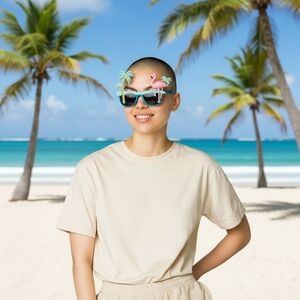 Flamingo and Palm Tree Novelty Sunglasses,  Adult